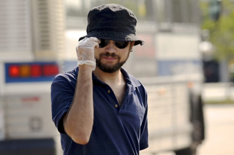 A Hudson River Services worker arrives at the job site